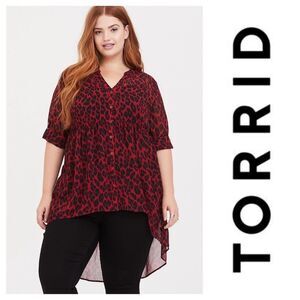 Torrid Plus Size Red Leopard Print Lexie Chiffon Hi-Low Tunic Top